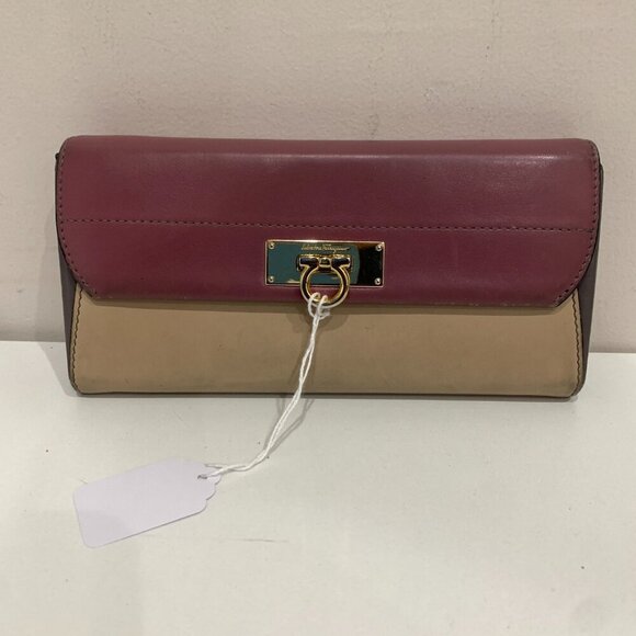 Salvatore Ferragamo Handbags - Salvatore Ferragamo Burgundy and Beige Wallet PRISTINE